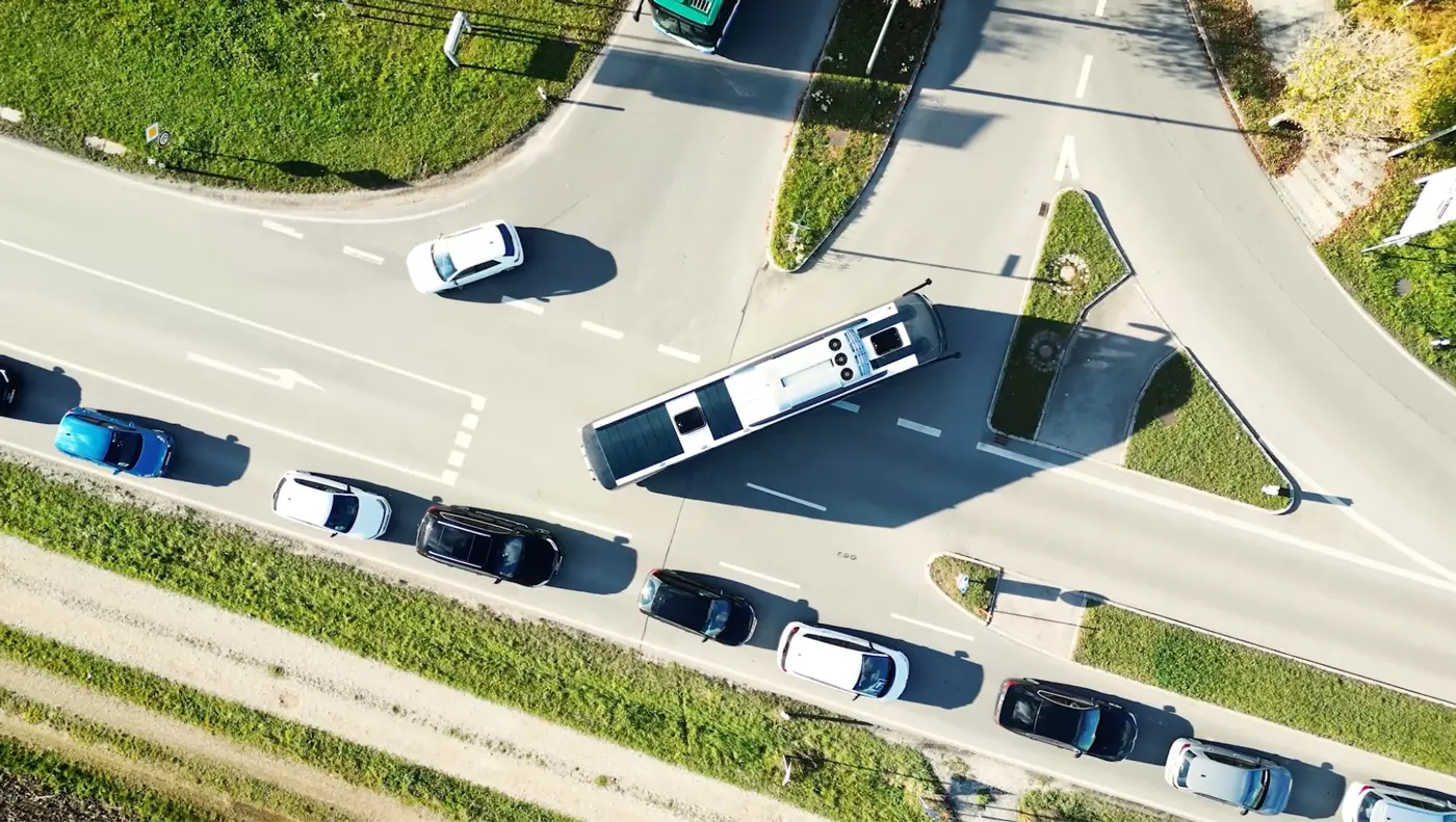 Flix Bus seen from above with solar panels for buses