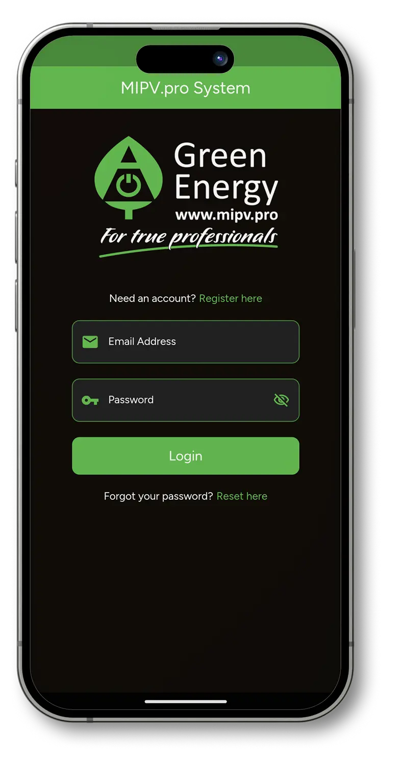 Log in screen Green Energy App